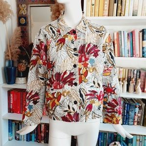 Chico's Garden Bloom Embroidered Roadster White Denim Jacket P2369